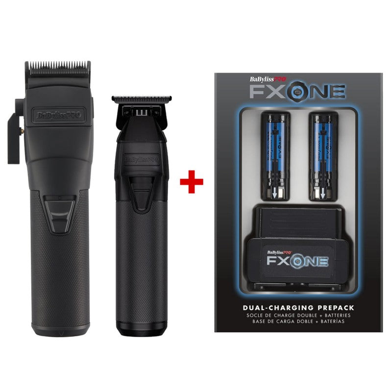 BabylissPro FXONE BlackFX Clipper-Trimmer Combo w/ Free Dual Charger + 2 Batteries
